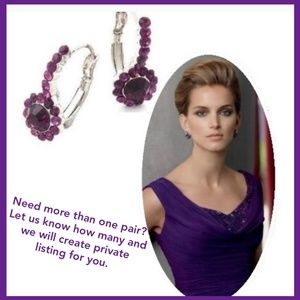 Purple & Silver Huggie Earrings Bridesmaid Formal